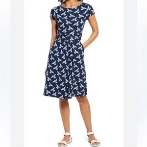 Boden Amelie Bird Print Navy Exotic Flight Dress 16/18L